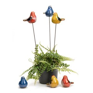 Pottery Birds on Stake 3 colours