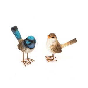 Fairy Wren Pair with Metal Feet