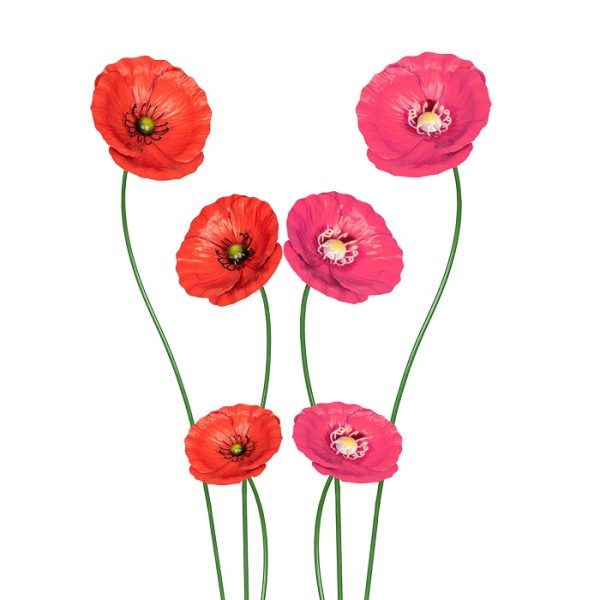 Metal Poppy Flower Garden Stake 2 Sizes