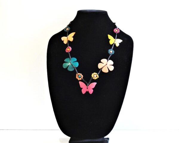 Wooden Necklace Butterfly and Flower