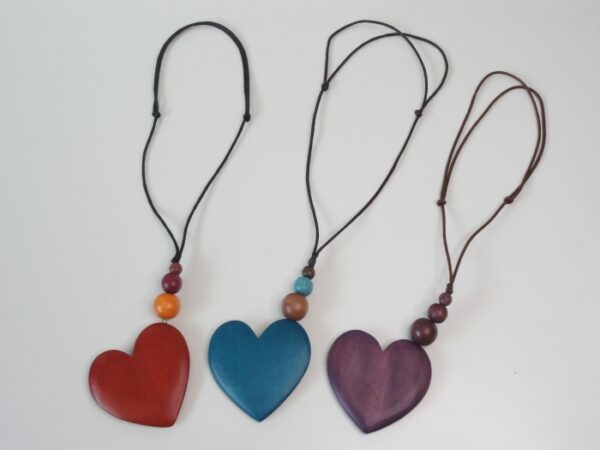 Wooden Necklace Large Heart Pendant 3 Colours