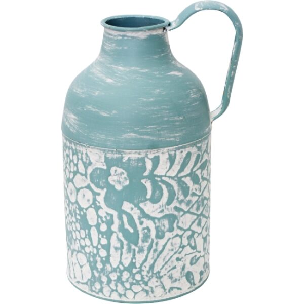 Urn Vase Metal Peony Blue