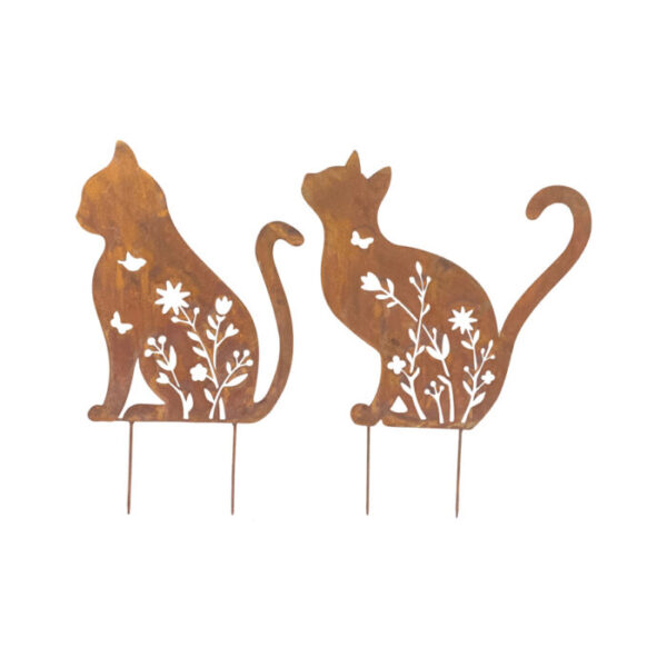 Cat Garden Stake Corten Steel Rust 2 types