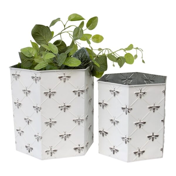 Metal Bee Planter Pot Hexagonal Set of 2