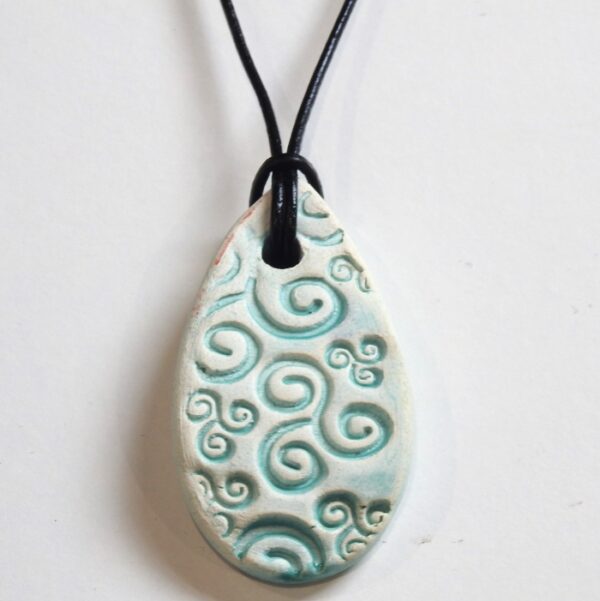 Pottery Necklace Teardrop teal Hand Made