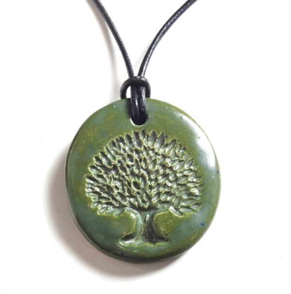 Pottery Necklace Tree of life Kiwi Green Hand Made