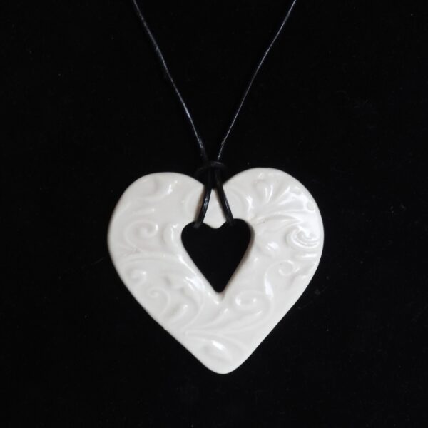 Pottery Necklace Heart White Hand Made